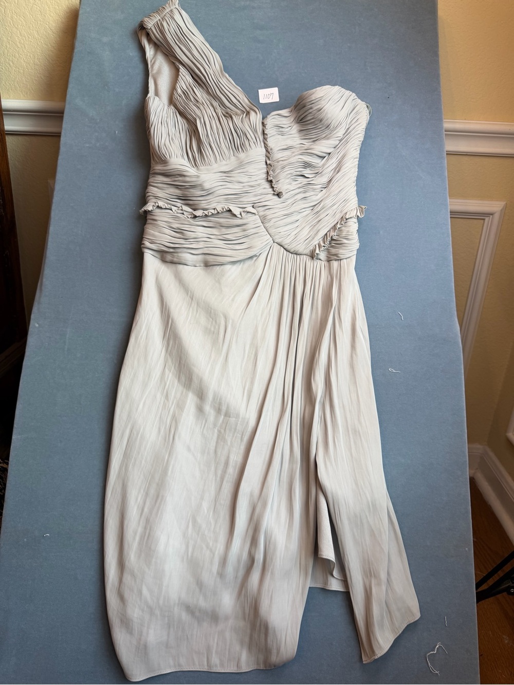 Reiss One-Shoulder Pleated Light Gray Cocktail Dress Size 10